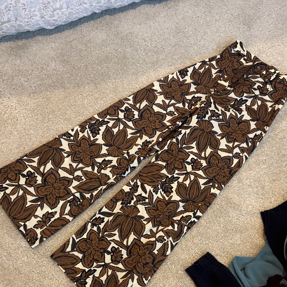 Zara Brown Floral Wide Leg Pants